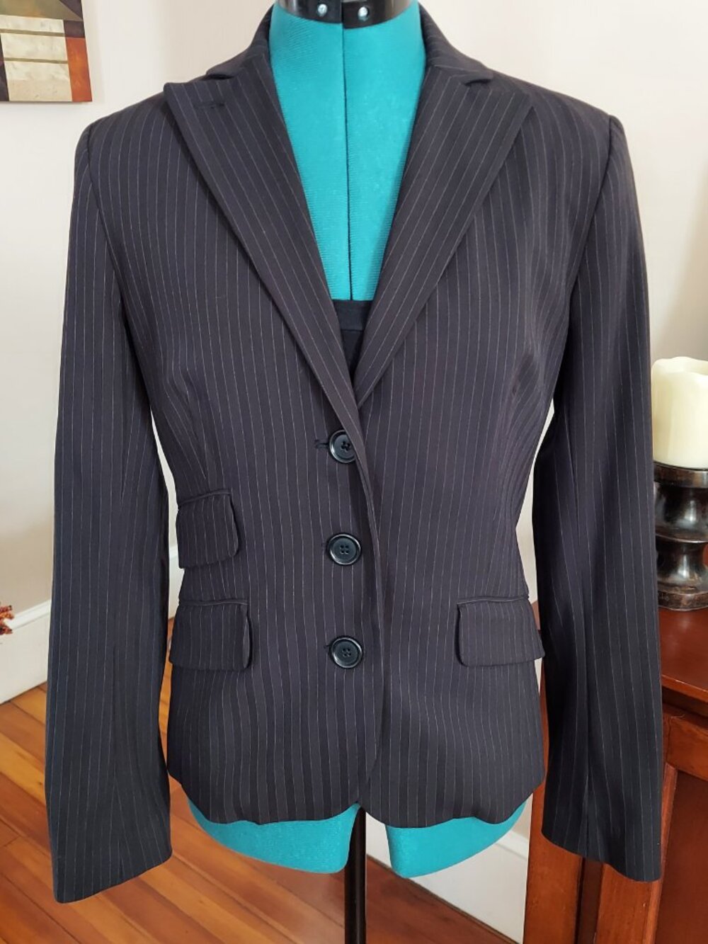 Max Studio Black Pin Stripe Jacket Fitted Women's 4